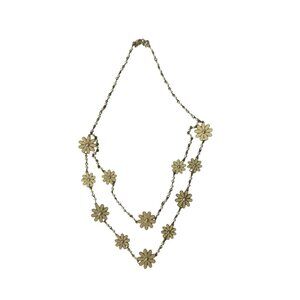 Gold-Tone Daisy Flower Double-Layer Chain Necklace Womens Jewelry Fashion Access